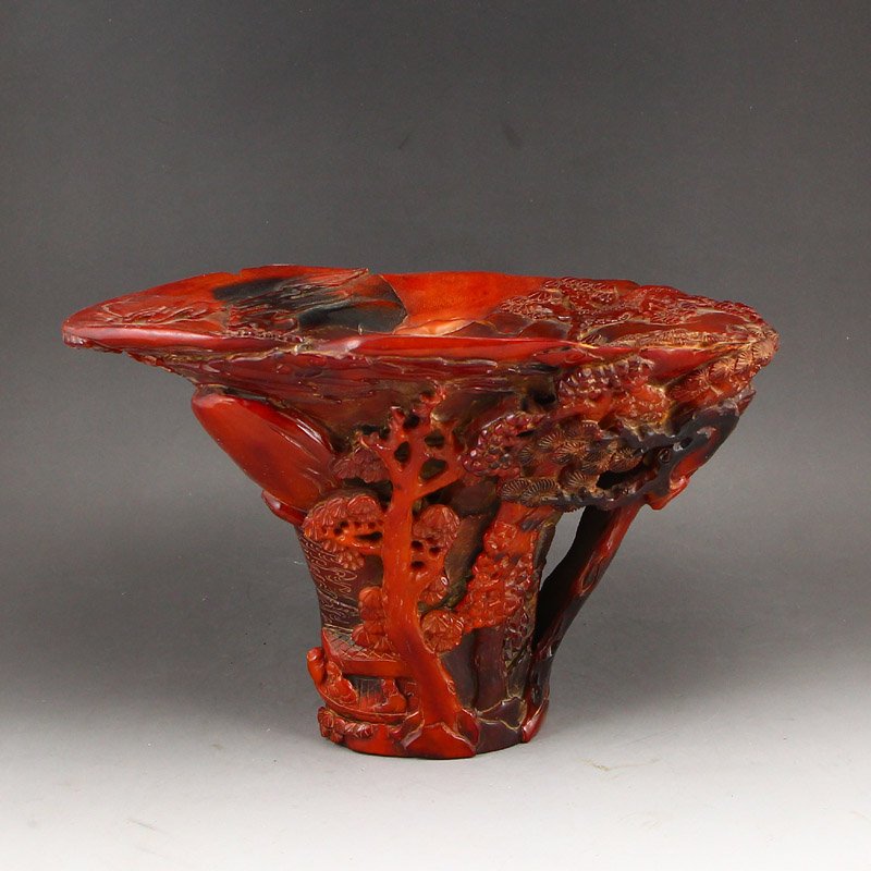 Chinese Qing Dynasty Ox Horn High Relief Sacrificed Cup (1 of 8)