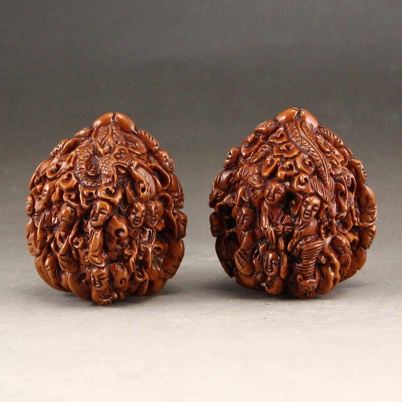 A Pair Vintage Chinese Art Walnuts w Dragons & Buddhas (1 of 7)