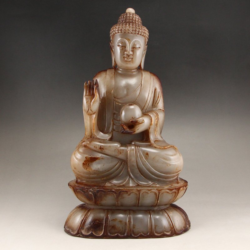 Vintage Chinese Hetian Jade Sakyamuni Buddha Statue (1 of 8)