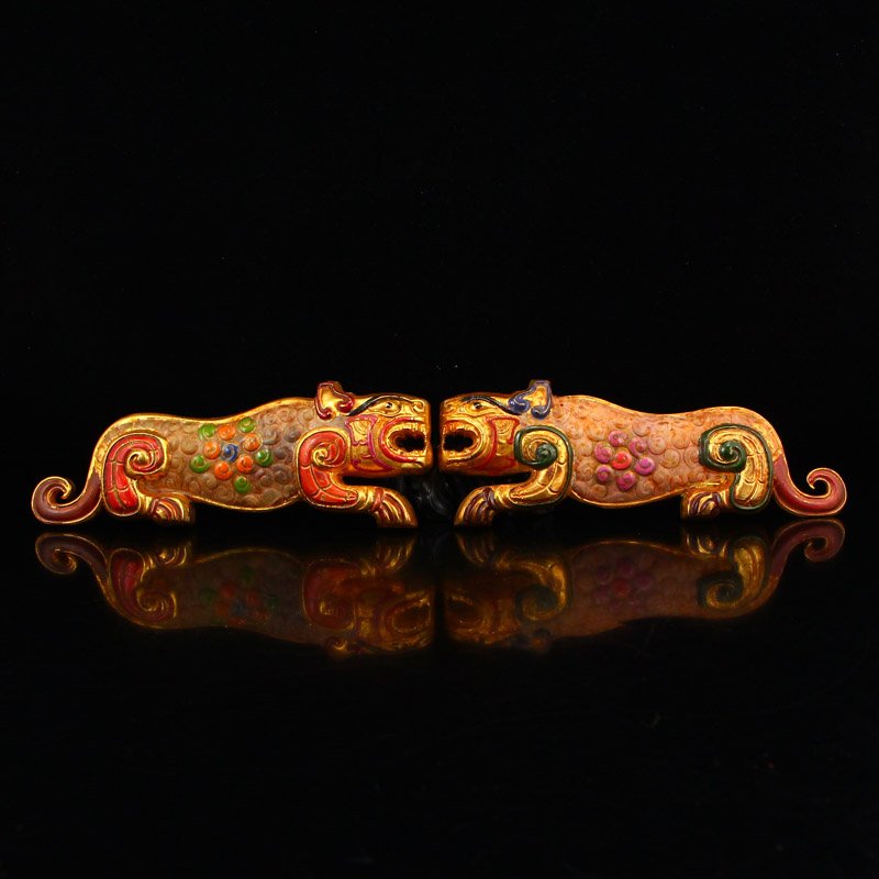 Pair Vintage Gilt Gold Hetian Jade General Tiger Seals (1 of 6)