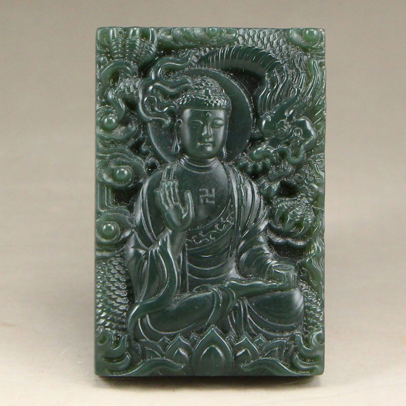 Superb Chinese Green Hetian Jade Buddha Pendant (1 of 7)