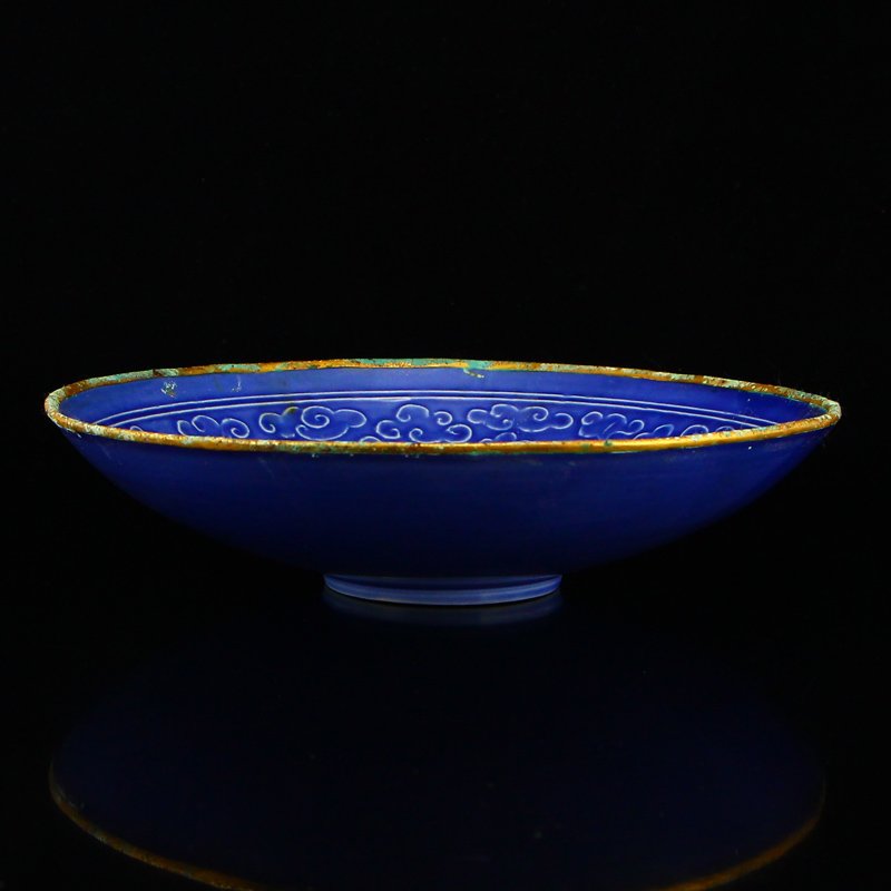 Chinese Gilt Edge Blue Glaze Ding Kiln Porcelain Plate (1 of 7)