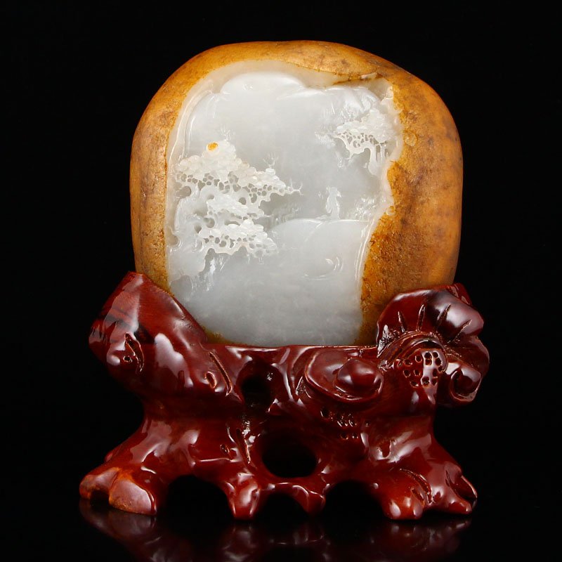 Chinese Natural Hetian Jade Statue - Sage & Pine Tree (1 of 7)