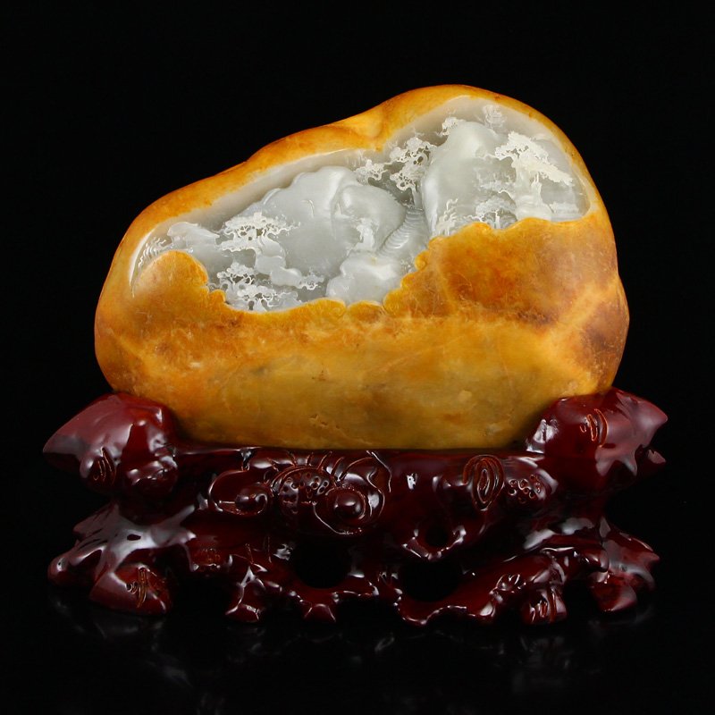 Chinese Natural Hetian Jade Statue - Figure & Pine Tree (1 of 9)