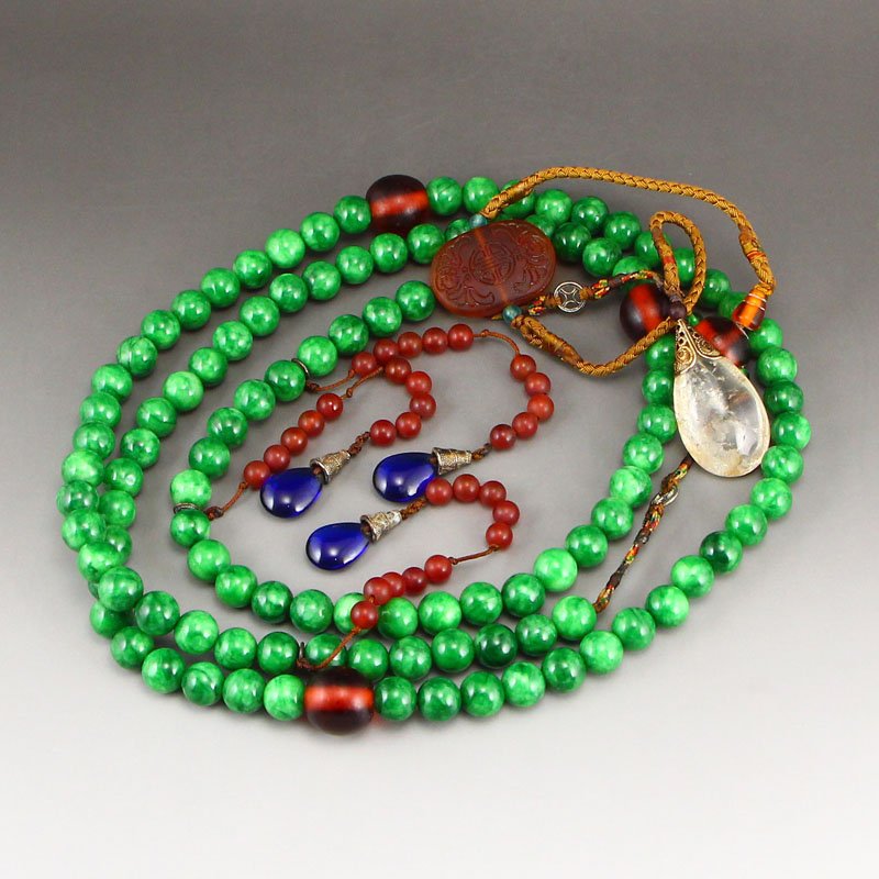 Vintage Jadeite & Crystal,Agate Court Beads Necklace (1 of 6)