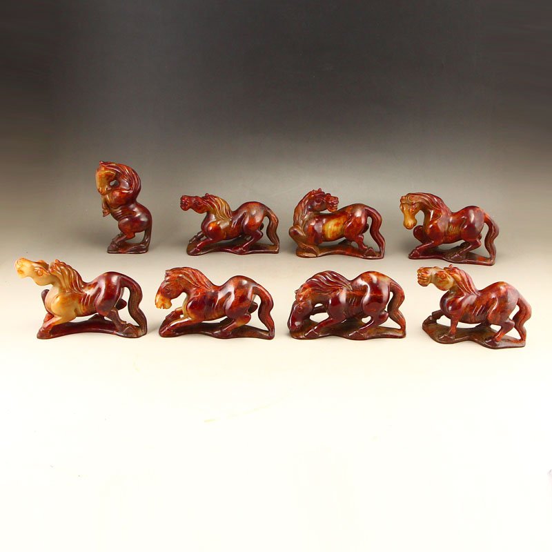 Vintage Chinese Hetian Jade Eight Horses Statues (1 of 10)