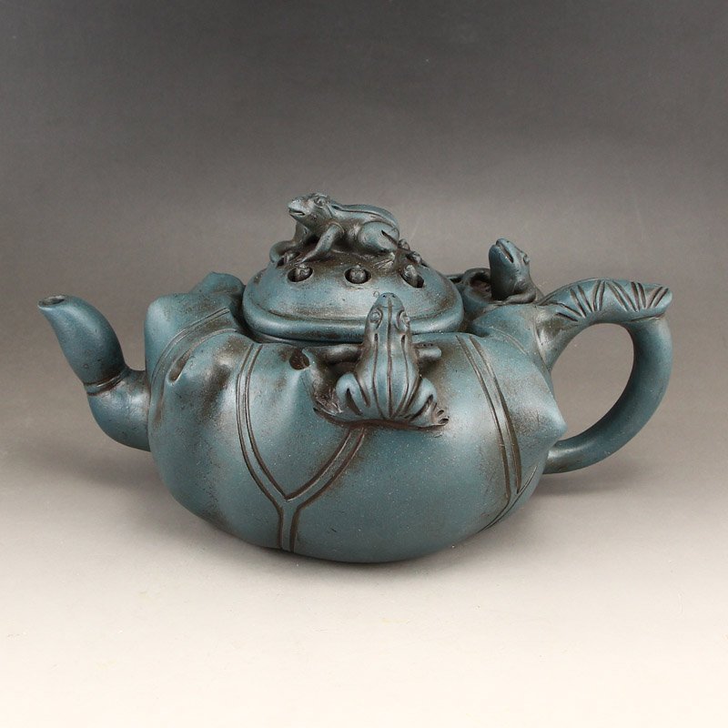 Yixing Zisha Clay Teapot w Frogs & Lotus Leaf (1 of 10)