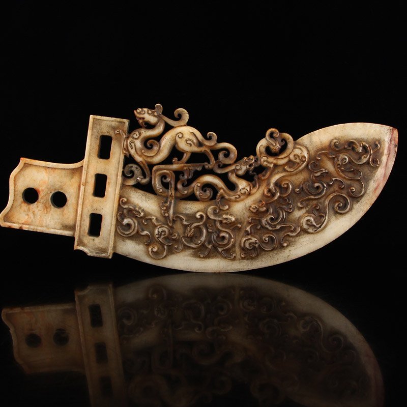 Vintage Chinese Hetian Jade Knife - Chi Dragons (1 of 7)