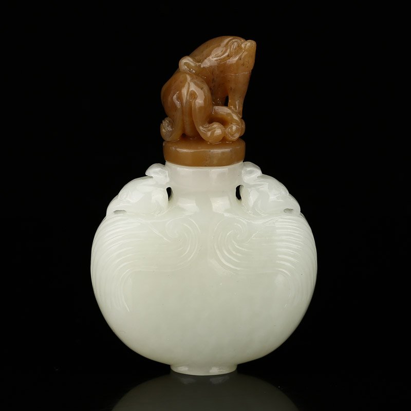Chinese Natural Hetian Jade Double Phoenix Snuff Bottle (1 of 10)