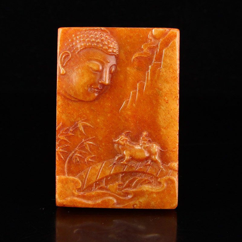 Chinese Hetian Jade Pendant - Buddha & Old Man & Ox: Vintage Chinese Hetian Jade Pendant - Buddha & Old Man & OxDimension: 66x45x9(mm) 2.60x1.77x0.35(inches) Weight: 0.14 lbs/65 g