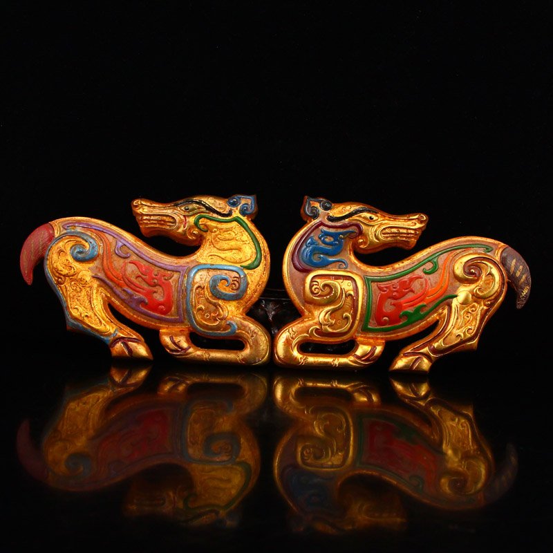 Pair Vintage Gilt Gold Hetian Jade General Horse Seals (1 of 7)