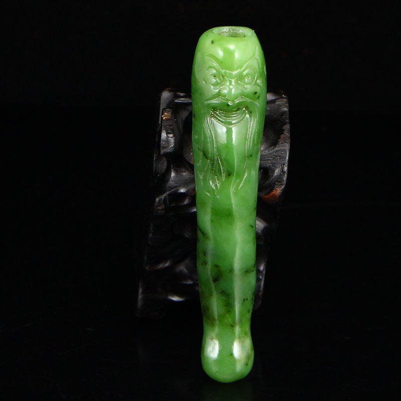 Chinese Natural Green Hetian Jade Tobacco Pipe (1 of 7)