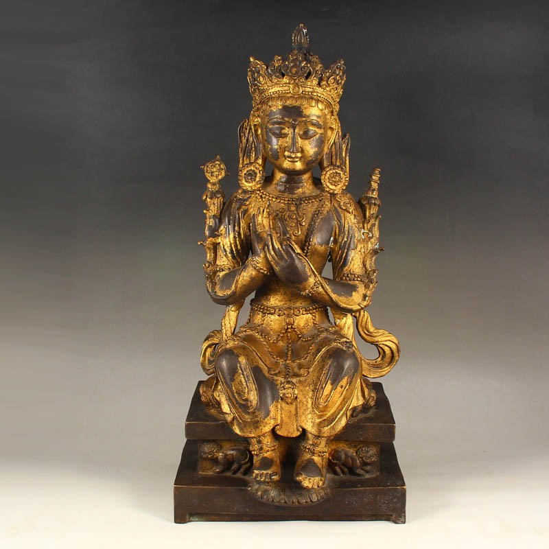 Tibetan Buddhism Gilt Gold Red Copper Tara Statue (1 of 8)