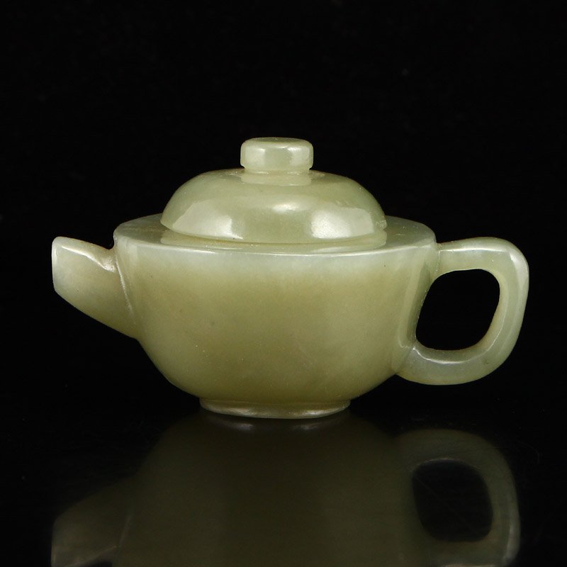 Chinese Natural Hetian Jade Teapot w Certificate (1 of 8)