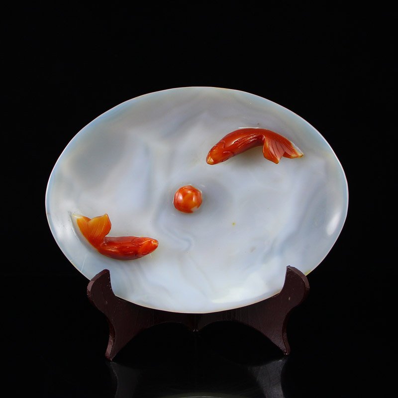 Beautiful Chinese Natural Red Agate Double Fish Plate (1 of 8)