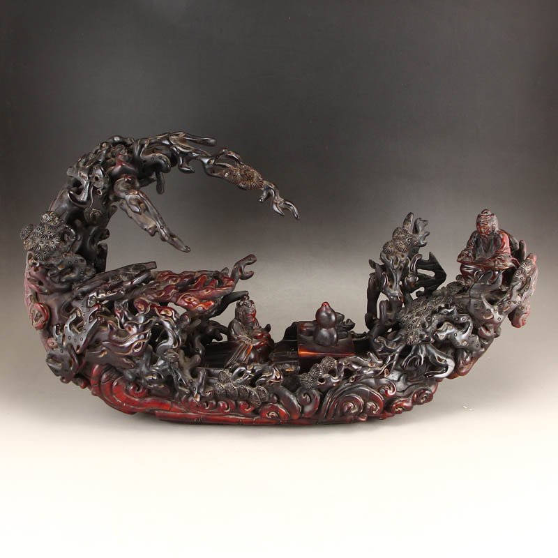 Chinese Qing Dynasty Ox Horn Statue - Boat & Figures (1 of 8)