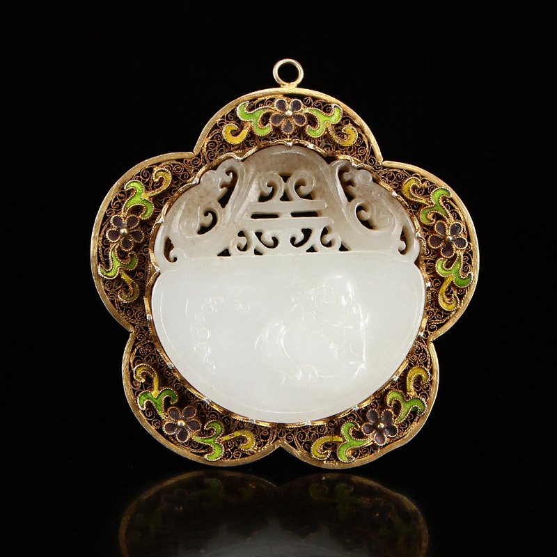 Gold Wire Inlay Hetian Jade Laughing Buddha Pendant (1 of 7)