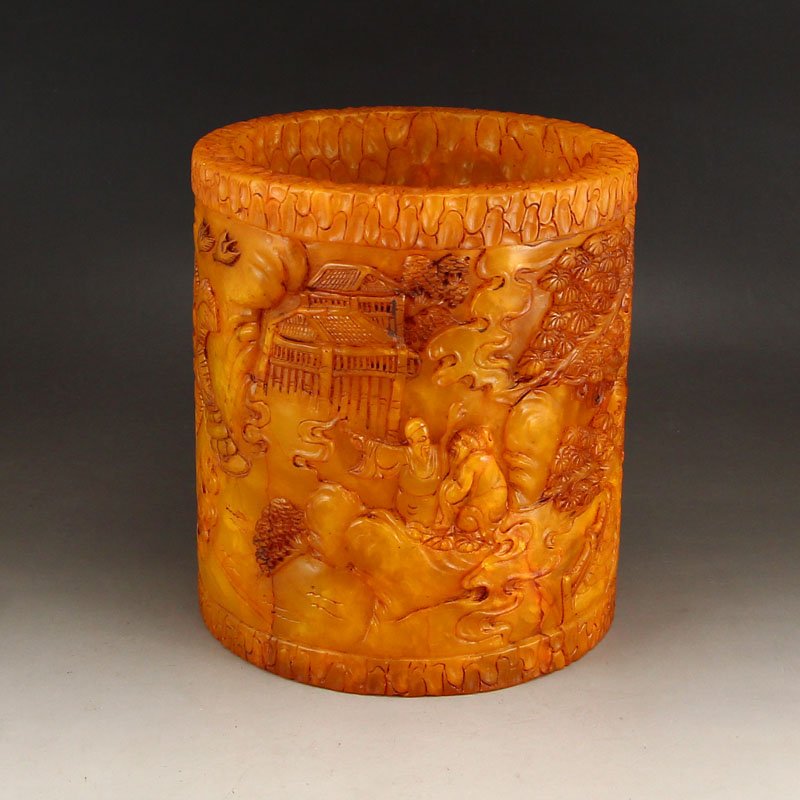 Shoushan Stone Tianhuang Stone Figures Brush Pot (1 of 9)