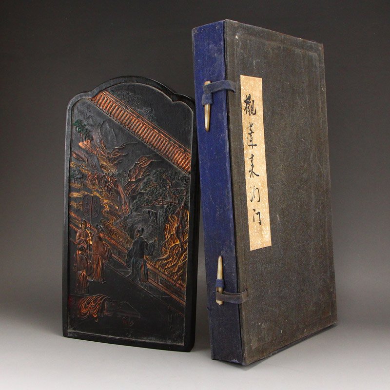 Vintage Chinese Gilt Gold Black Ink Sticks Statue w Box (1 of 7)