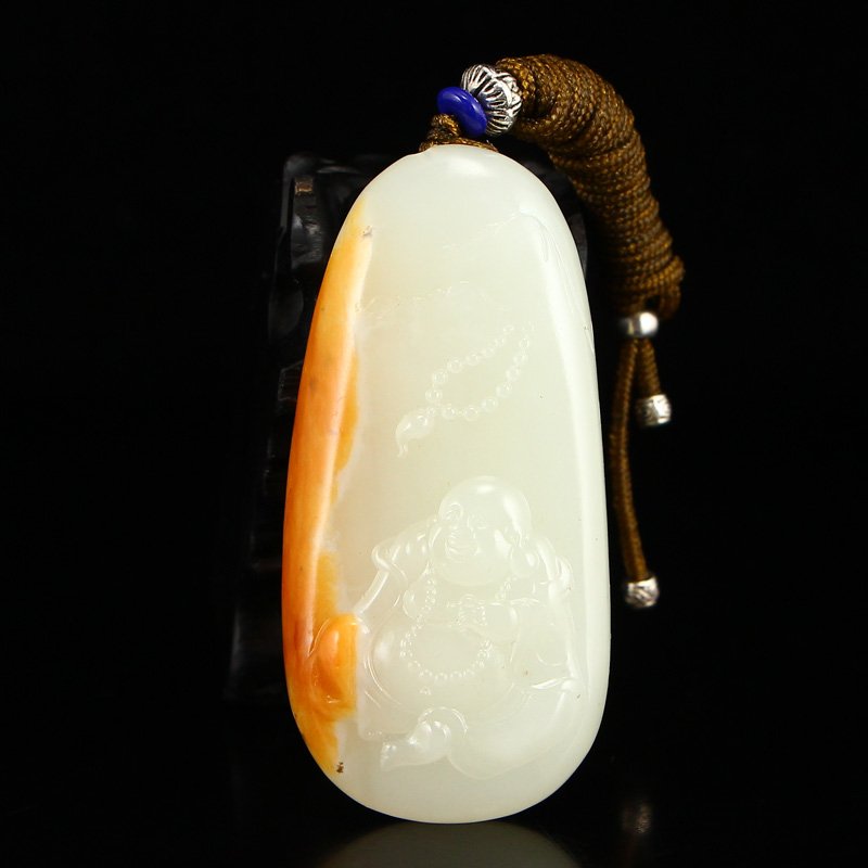 Chinese Natural Hetian Jade Laughing Buddha Pendant (1 of 7)