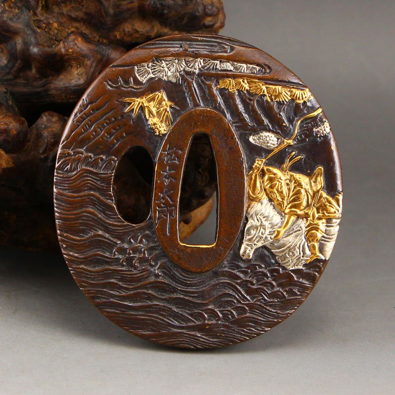 Vintage Japanese Red Copper Plated Silver Sword Tsuba (1 of 10)