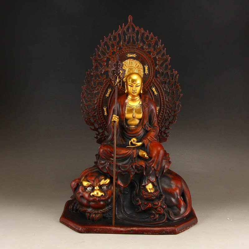 Gilt Gold Red Copper Ksitigarbha Bodhisattva Statue (1 of 7)
