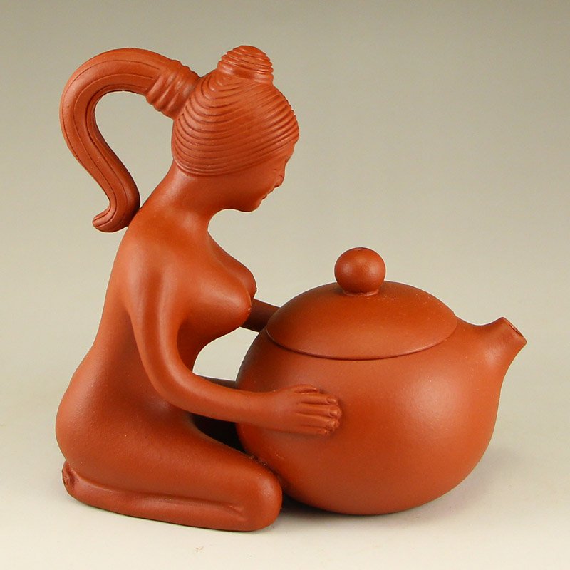 Chinese Yixing Zisha Clay Naked Woman Teapot: 中國 宜興紫砂 大紅袍 出水芙蓉 裸女茶壺 Chinese Yixing Zisha Clay Naked Woman Teapot w Artist Signe