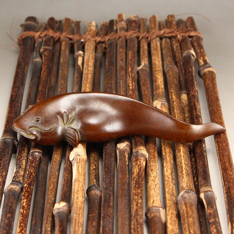 Vintage Chinese Red Copper Statue - Catfish (1 of 6)