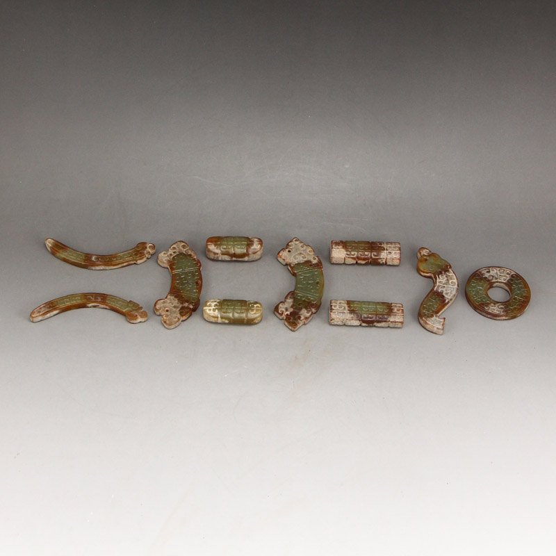 A Set 10 Pieces Chinese Han Dy Hetian Jade Pendants (1 of 11)