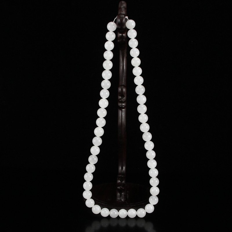 10mm Chinese White Hetian Jade Beads Necklace (1 of 6)