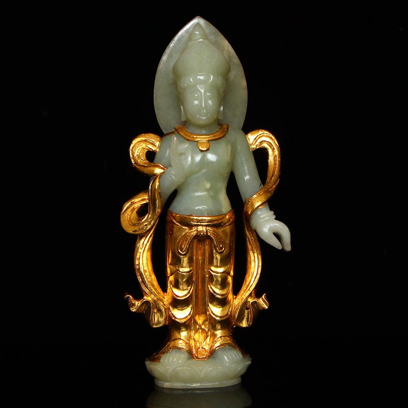 Chinese Qing Dy Gilt Gold Hetian Jade Kwanyin Statue Sep 23, 2018