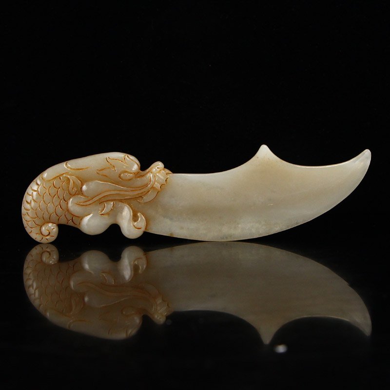 Vintage Chinese Hetian Jade Dragon Head Knife Statue (1 of 7)