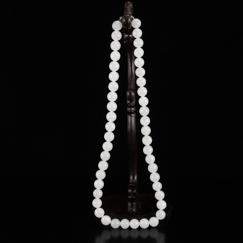 10mm Chinese White Hetian Jade Beads Necklace (1 of 6)