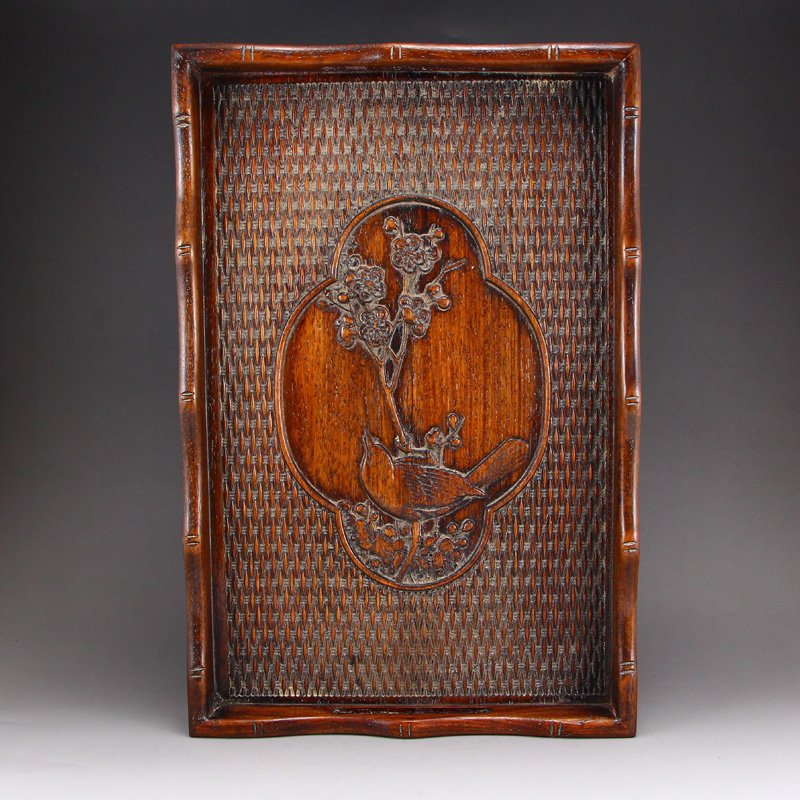 Vintage Chinese Zitan Wood Flower Bird Tea Tray (1 of 6)