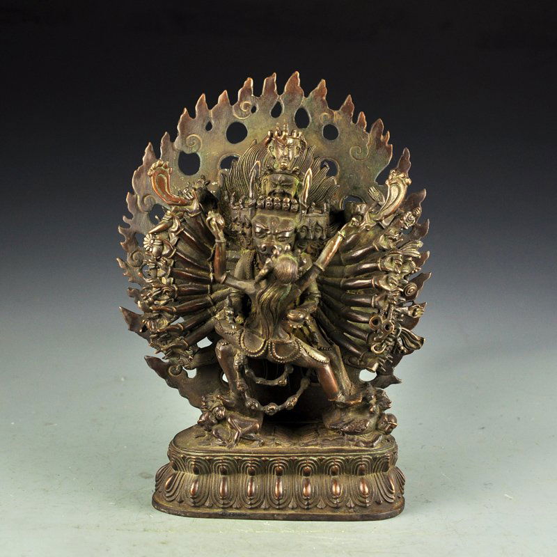 Tibetan Buddhist Red Copper Yamantaka Buddha Statue (1 of 8)