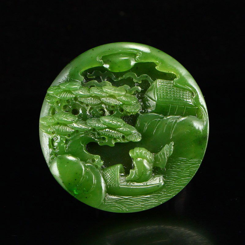 Chinese Green Hetian Jade Pendant - Poet & Pine Tree (1 of 7)