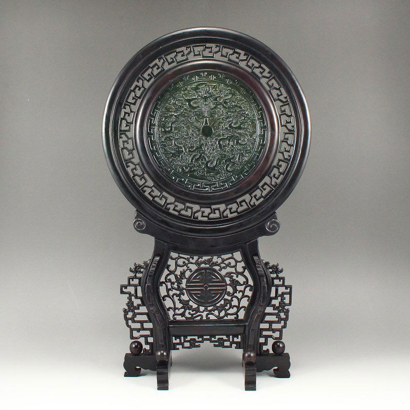 Zitan Wood Inlay Hetian Jade Dragons & Fire Ball Screen (1 of 14)