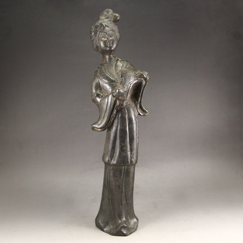 Vintage Chinese Bronze Beautiful Girl Statue (1 of 7)