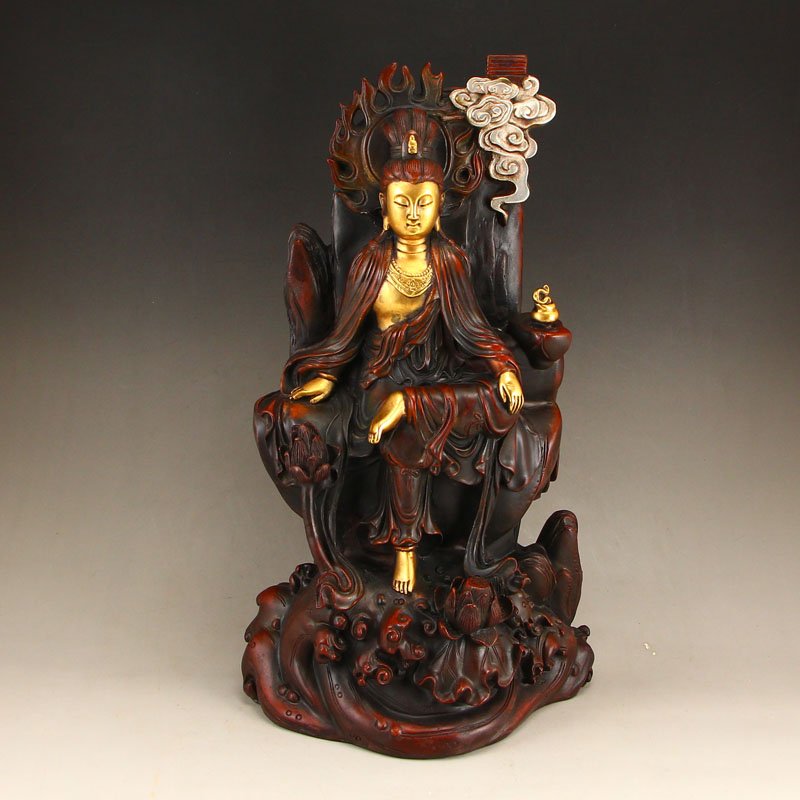 Chinese Qing Dy Gilt Gold Red Copper Statue - Kwan-yin (1 of 8)