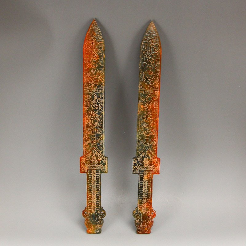 A Pair Chinese Han Dynasty Hetian Jade Swords (1 of 10)