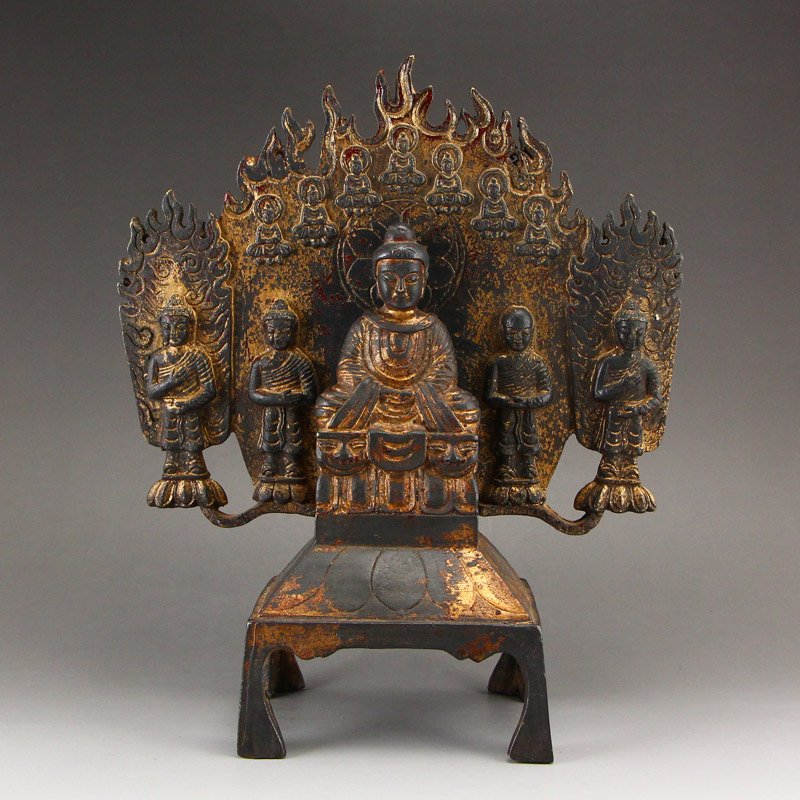 Chinese Gilt Gold Red Copper Siddhartha Buddha Statue (1 of 10)