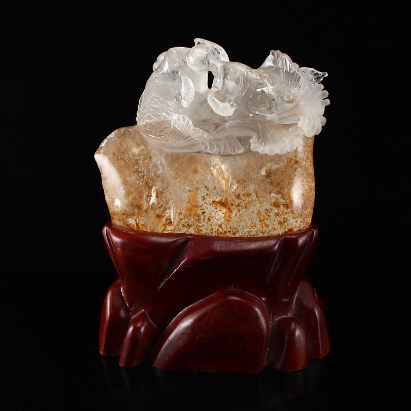 Vintage Chinese Crystal Statue - Fish & Lotus (1 of 11)