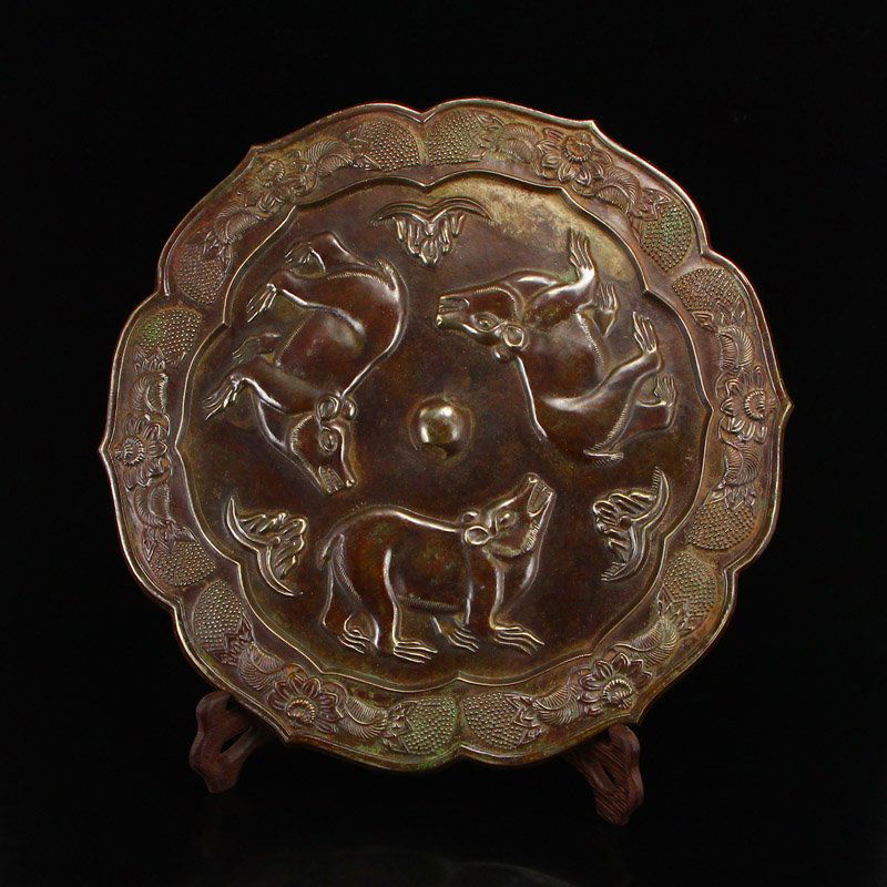 Chinese Tang Dynasty Three Bears Design Bronze Mirror (1 of 6)