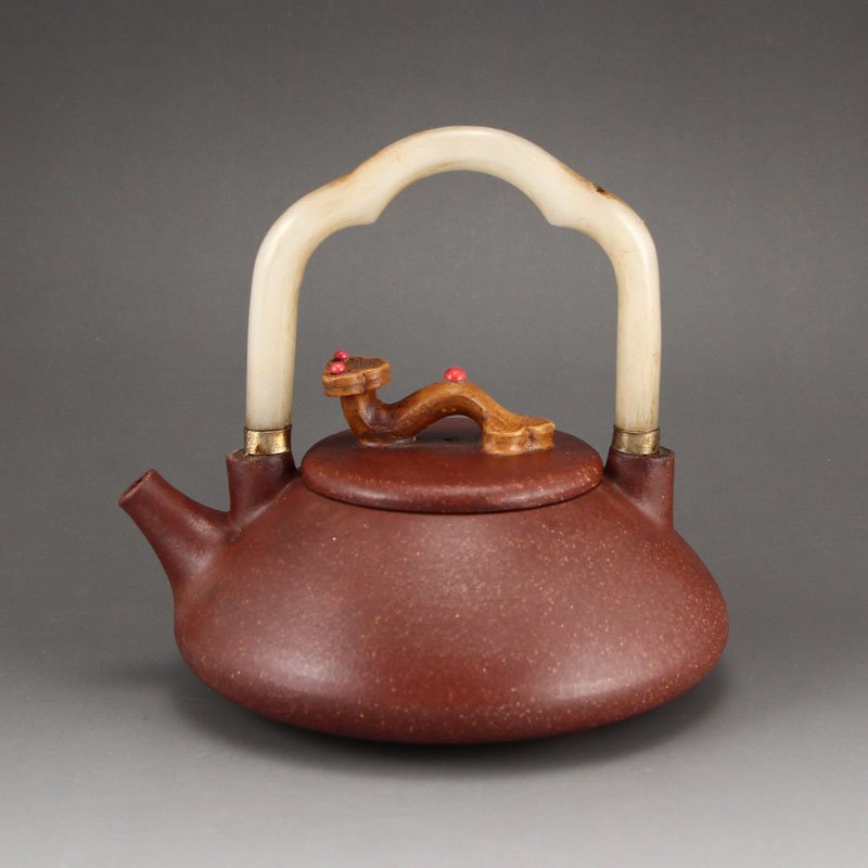 Vintage Yixing Zisha Clay Inlay Natural Jade Teapot (1 of 7)