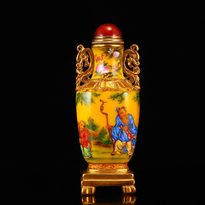 Gilt Gold Yellow Peking Glass Double Ears Snuff Bottle (1 of 9)
