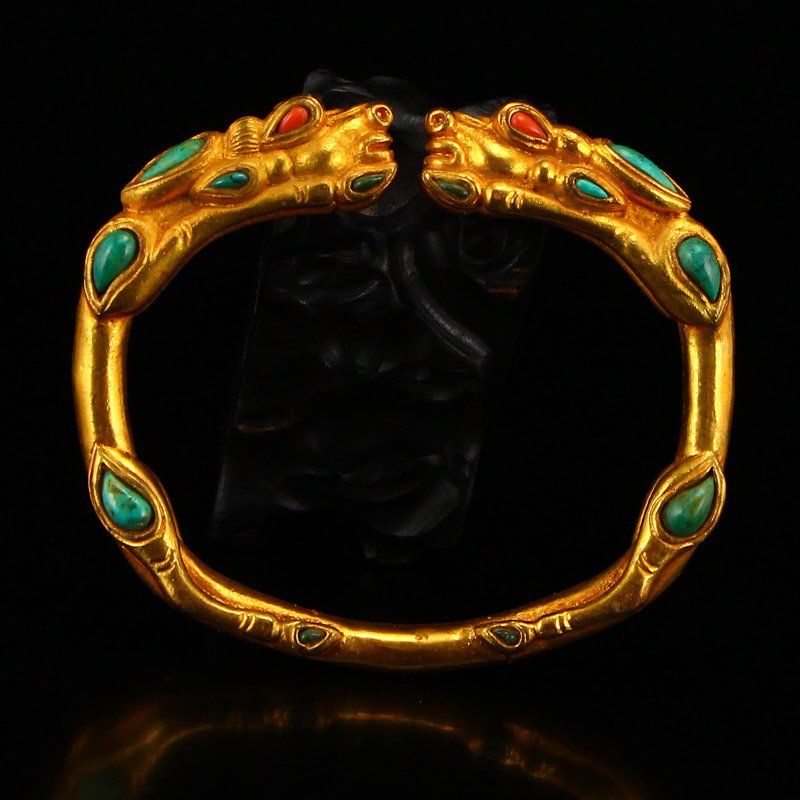 Beautiful Gilt Gold Red Copper Inlay Gems Bracelet (1 of 7)