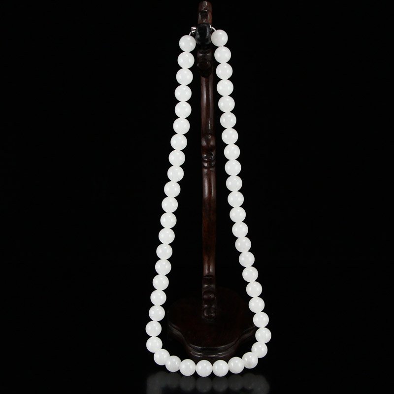 10mm Chinese White Hetian Jade Beads Necklace (1 of 6)