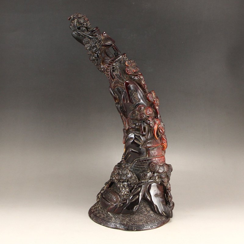 Chinese Qing Dy High Relief Ox Horn Statue (1 of 8)