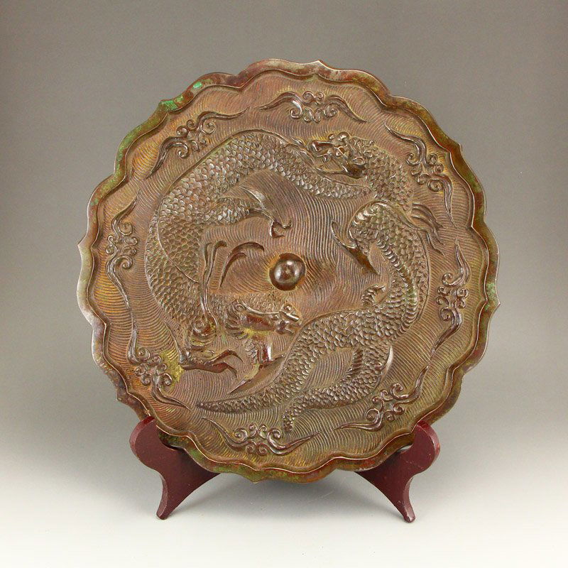 Vintage Chinese Double Dragons Design Bronze Mirror (1 of 7)