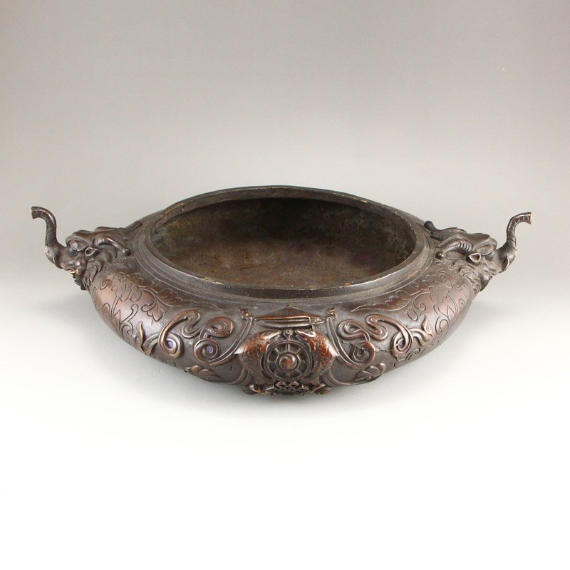 Chinese Ming Dy Red Copper Elephant Heads Brush Washer (1 of 12)